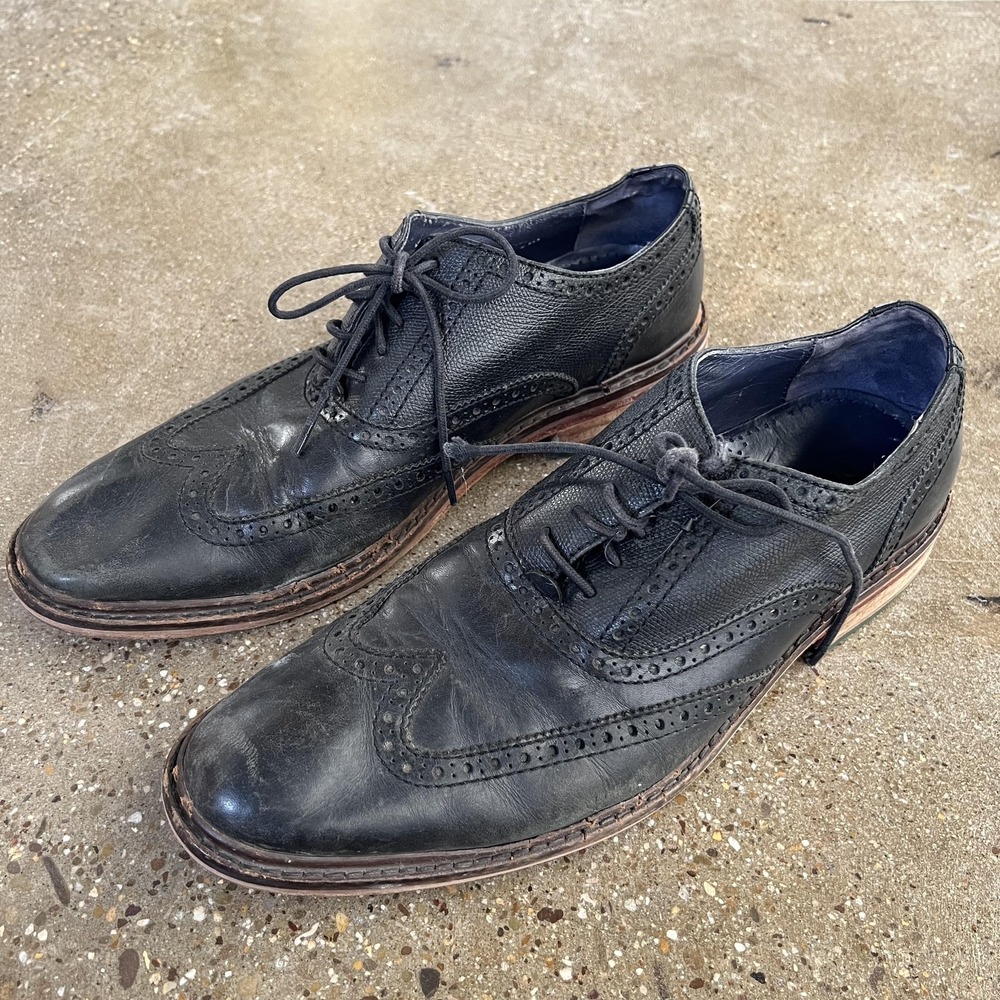 Cole Haan Brogue Shoes Mens Size 11.5 M Black Leather Wingtip Dress Oxfords